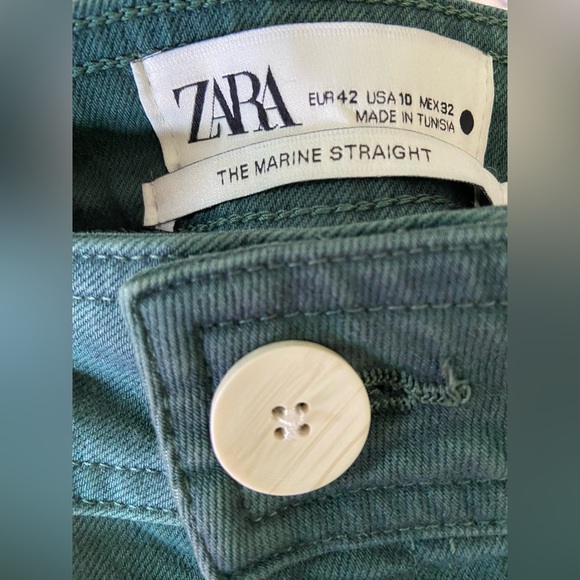 Zara The High Rise Marine Straight Green Jeans Woman’s Size 10 - Picture 3 of 8